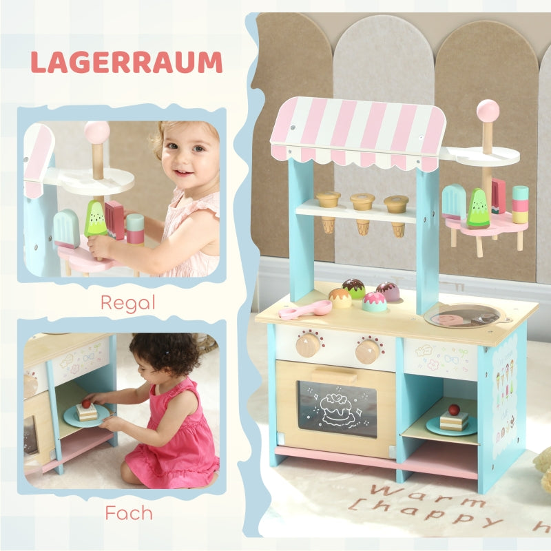 Ice Cream Truck Play Kitchen 17-Piece Set Oven - Light Blue MDF