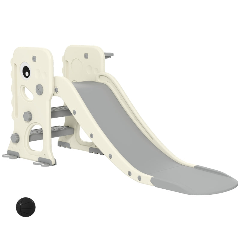 AIYAPLAY 3-in-1 Kids Slide with Climbing Frame, Basketball Hoop and Ball, Foldable Indoor Toddler Slide