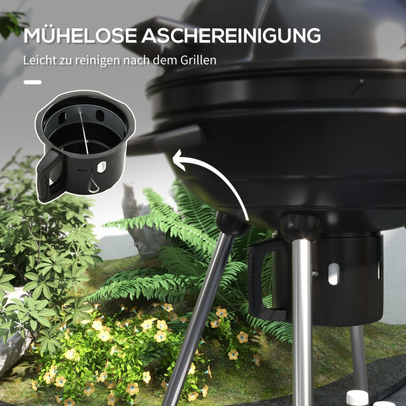 Holzkohlegrill BBQ Camping mit Rost, Rädern, Ablage, Thermometer, Metall
