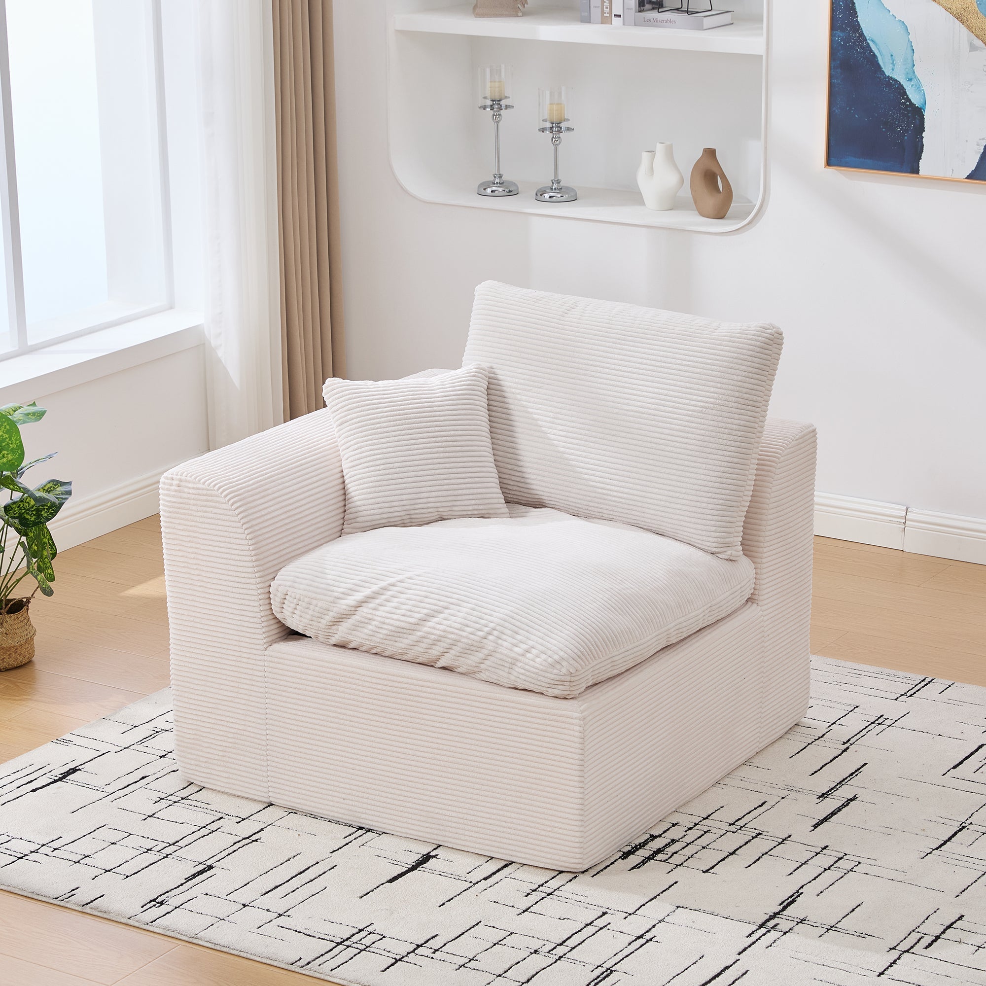 Single Sofa Modern Minimalist Armchair with Cushion - Fabric