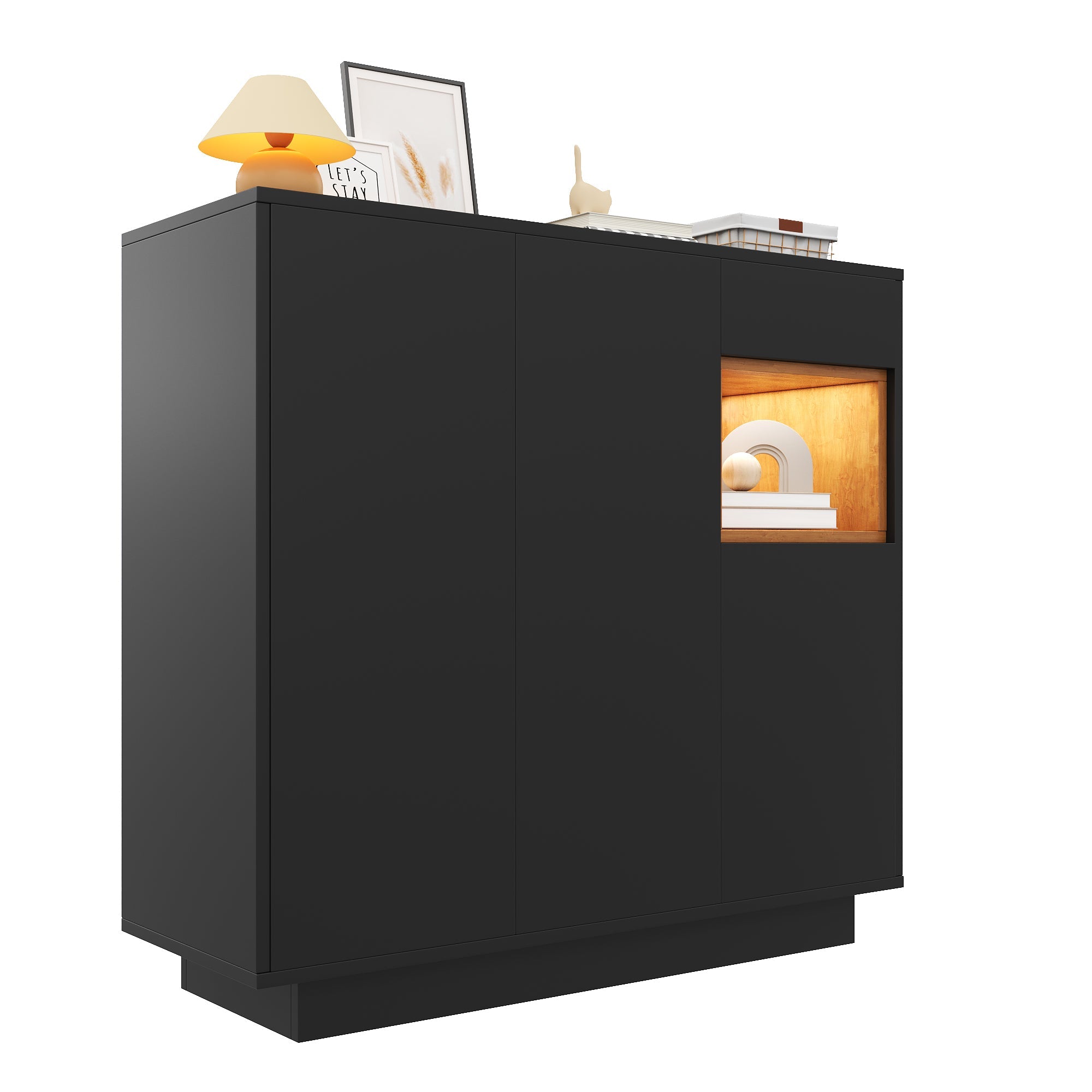 Shoe Cabinet, Adjustable Shelves, Black and Wood