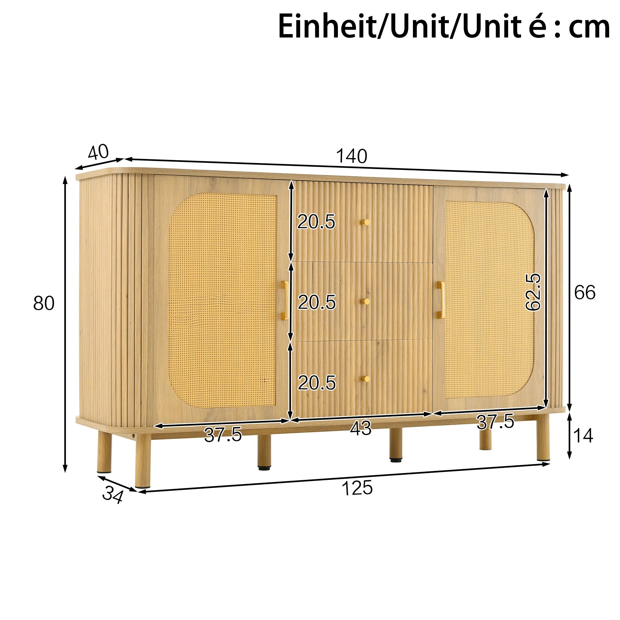 Sideboard, Drawers Shelves Metal Legs, Wood Look