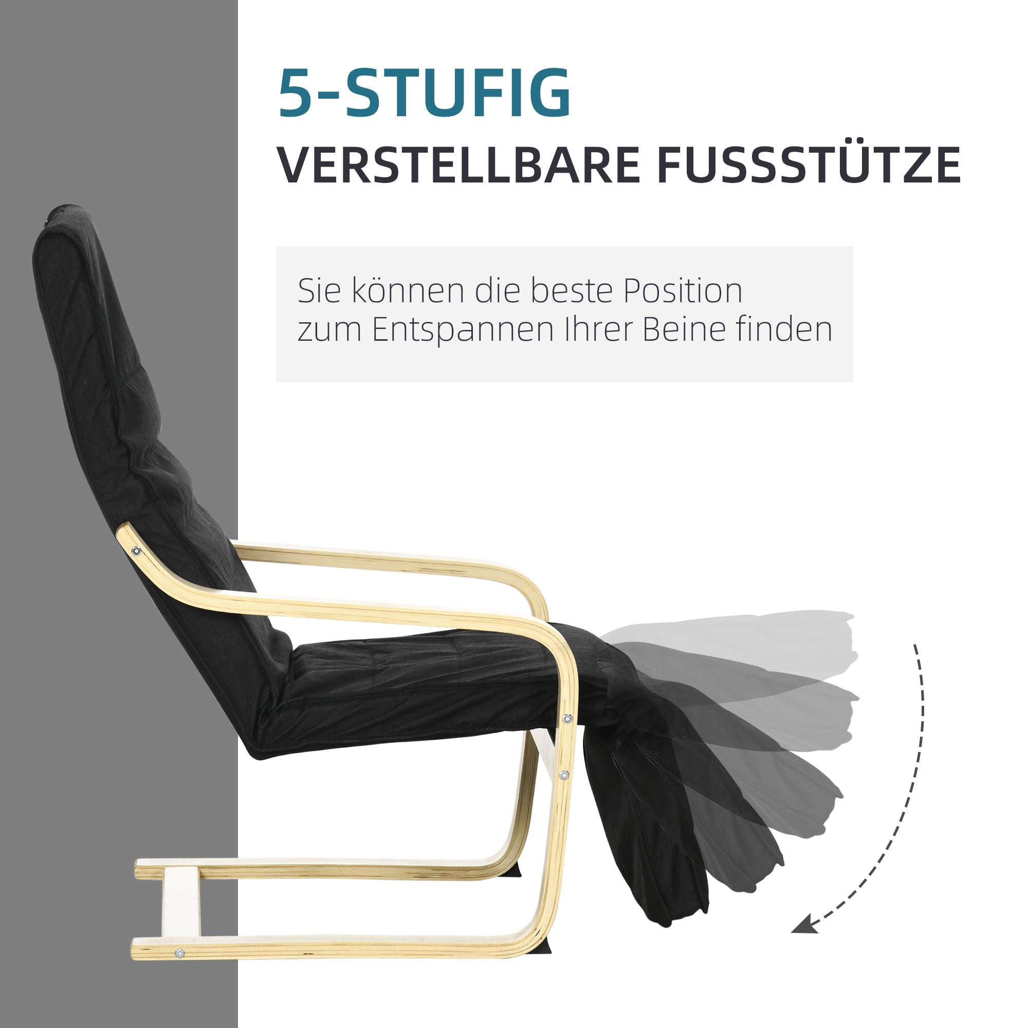 Reclining Armchair Rocking Chair Adjustable Footrest Linen Look, Birch Wood Black