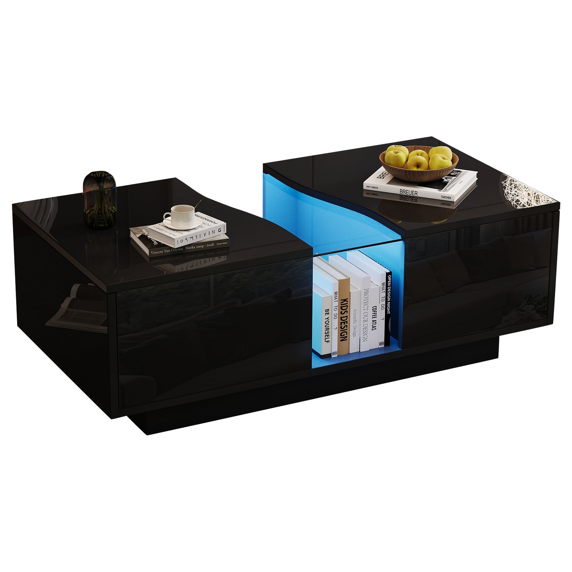 Led Coffee Table with 2 Drawer Storage, Black
