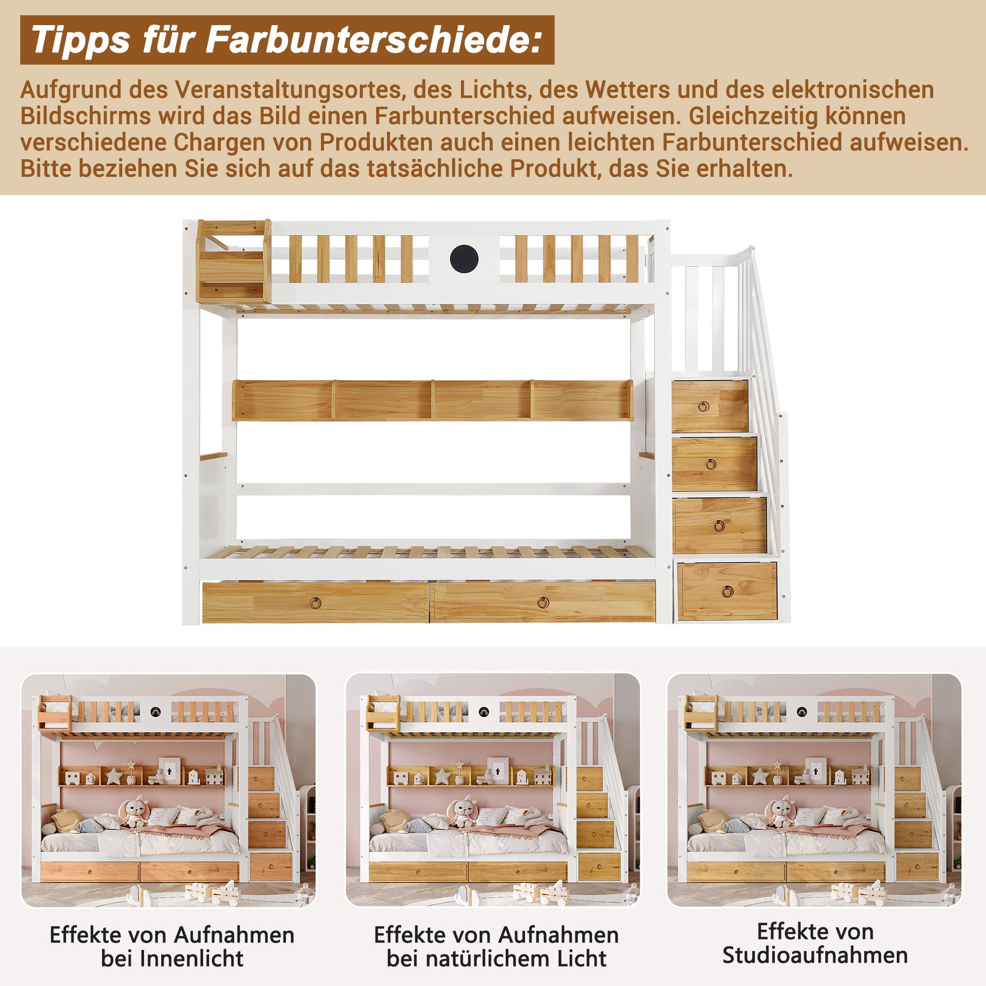 Bunk Bed 90x200cm Storage Stairs Drawers Pine/MDF White+Natural