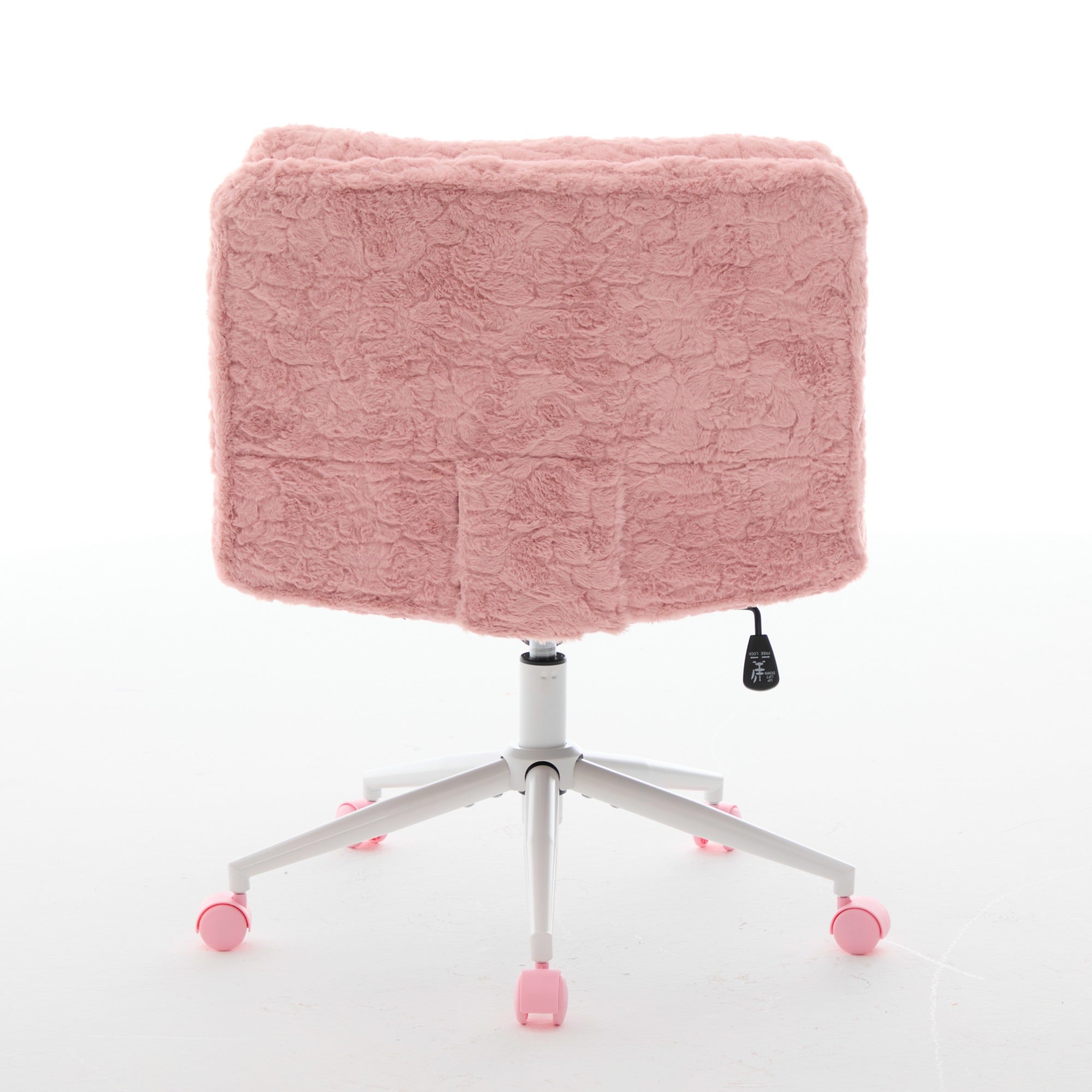 Wider Seat Office Chair with Swivel Adjustable Metal Base, Pink Artificial Rabbit Hair
