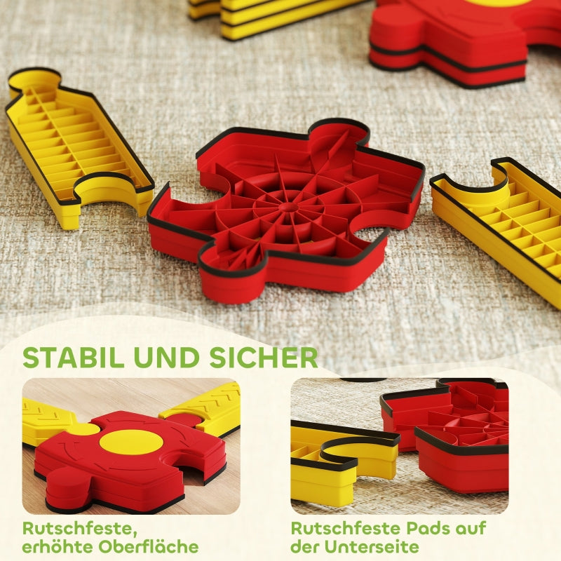 Children's Balance Beam Set with Freely Configurable Flexible Parts, Yellow and Red Plastic