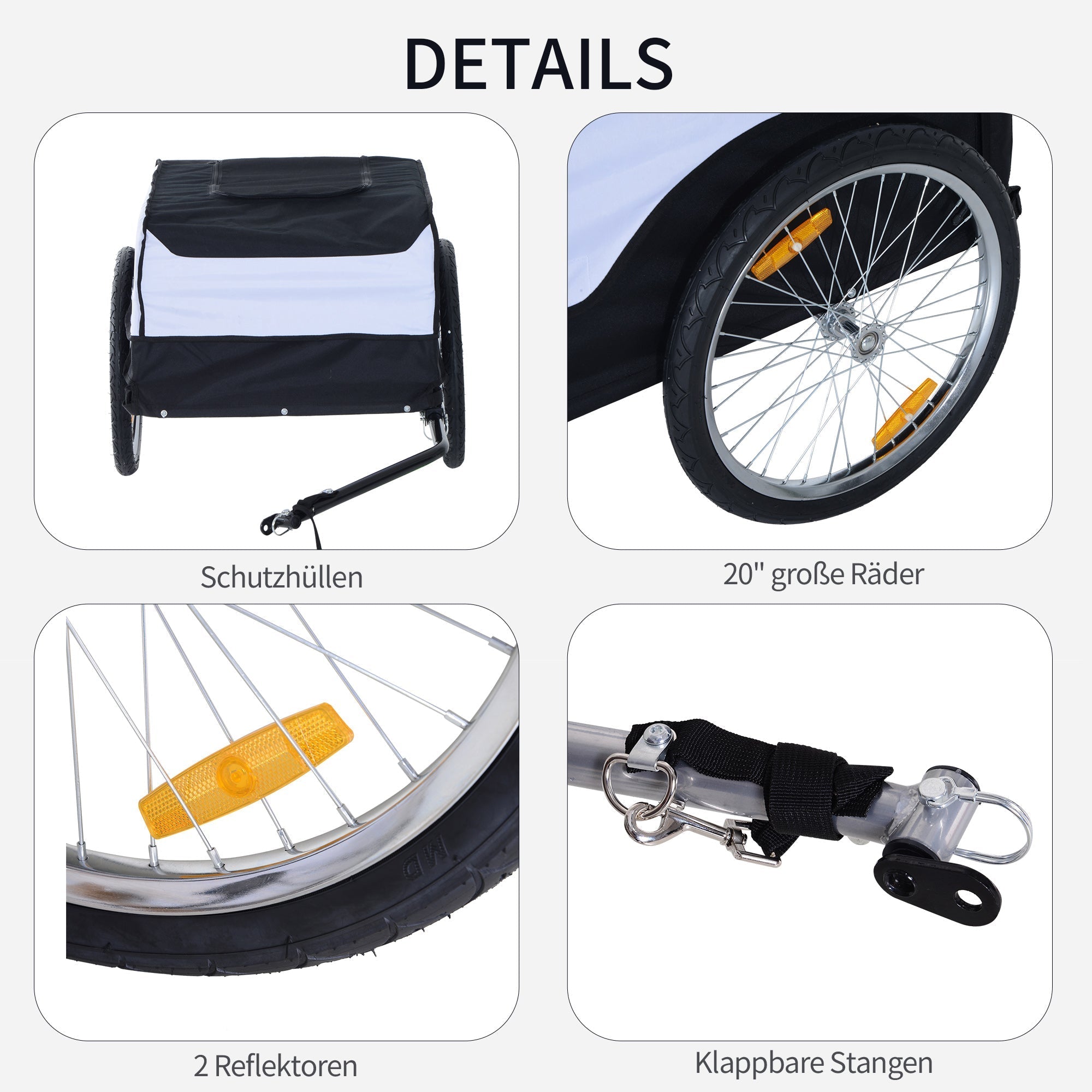 Handcart foldable, 40 kg load capacity, for garden and transport, white and black steel and oxford