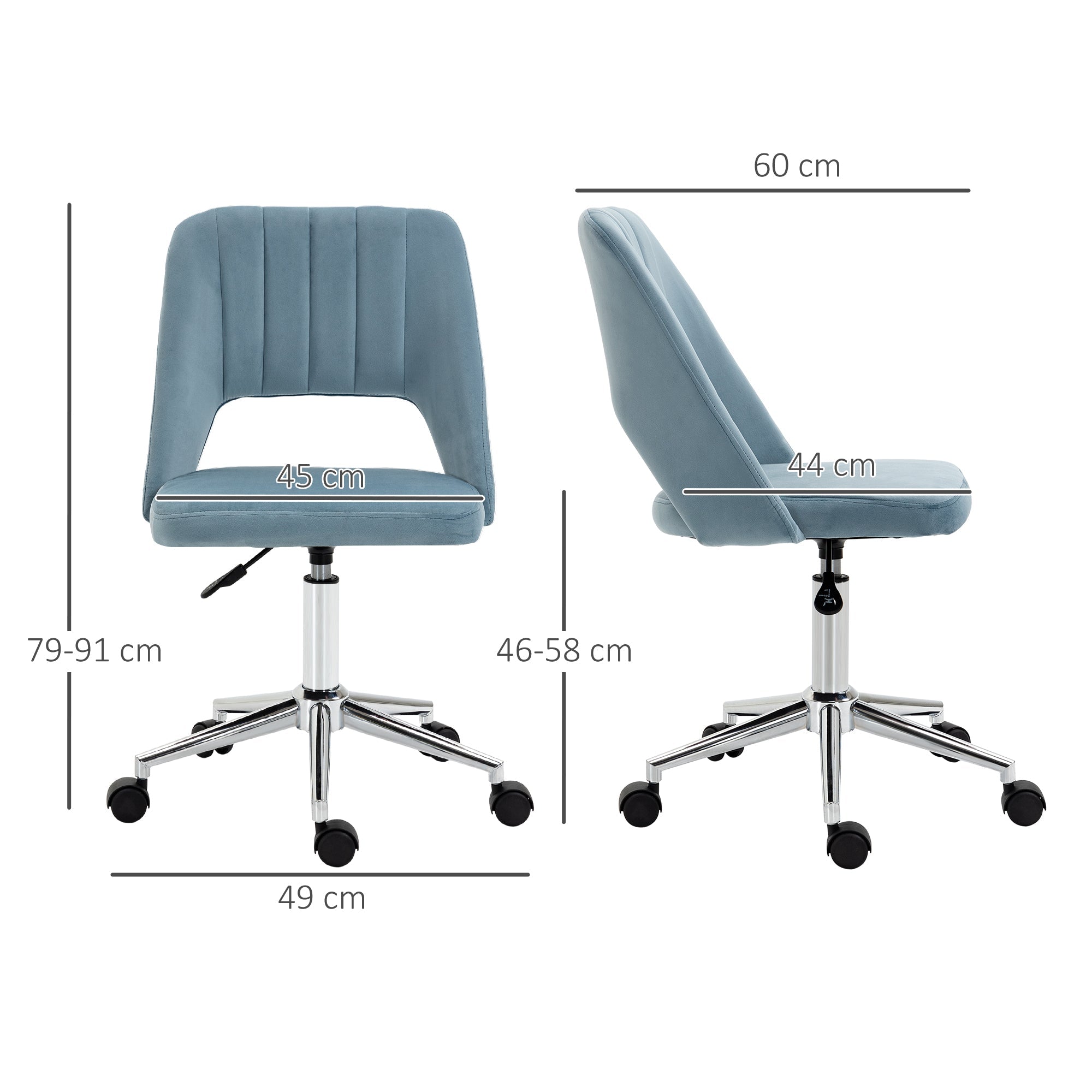 Vinsetto Swivel Chair, Height Adjustable Office, Blue Velvet
