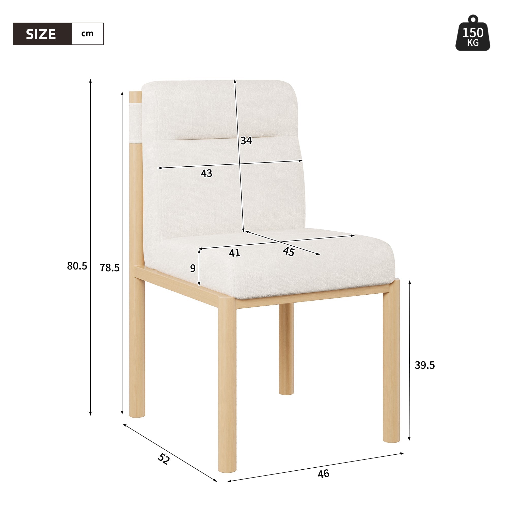 Dining Chairs Set of 6 Modern Oak-Effect Frame Padded Seat - Sherpa Fabric Beige