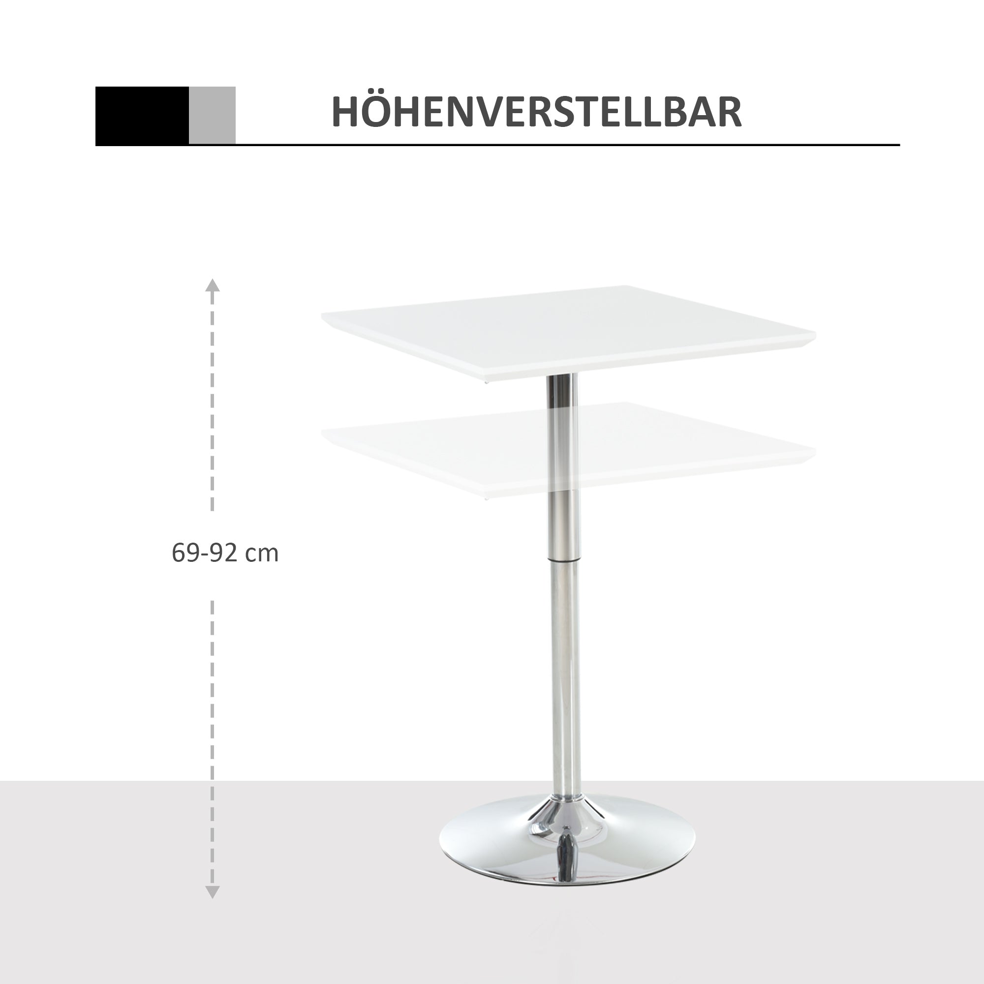 Bistro Table, Height Adjustable Square, Steel White