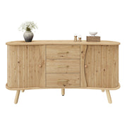 Pea-Shaped Sideboard with 2 Sliding Doors and 3 Drawers, Scandinavian Style with Solid Wood Legs, Wood Look MDF