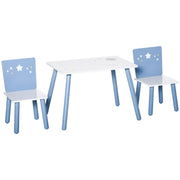 3 Pcs Kids Table & Chairs Set, Wood Legs Safe Corners Cute Stars Seating, Blue