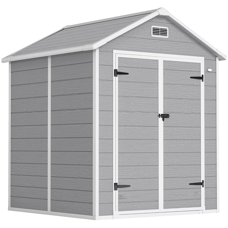 6 x 5ft Garden Shed with Floor, Window, Lockable Doors, Plastic Resin, Dark Grey