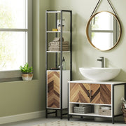 Tall Bathroom Cabinet, 3-Shelf Slim Storage Adjustable, White/Walnut