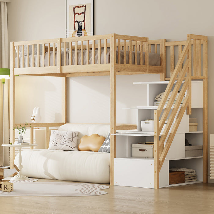 Loft Bed 90x200 Safety Storage Ladder, Solid Pine Wood