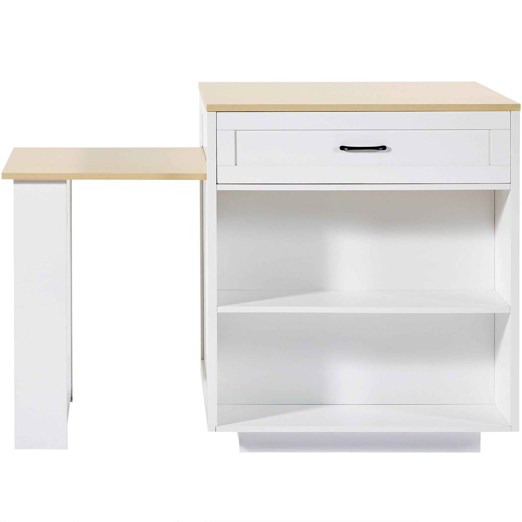 Extendable Bar Table Kitchen Island Dining Cart with Storage Drawers and Shelves White