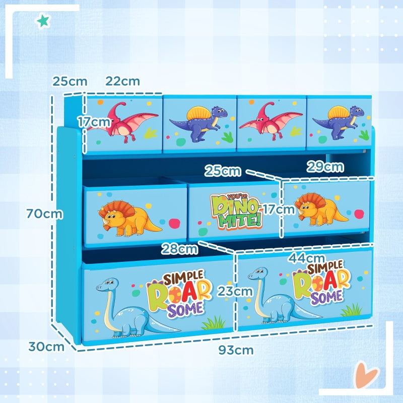 3-Tier Kids Storage Unit with 9 Non-Woven Fabric Boxes, Blue