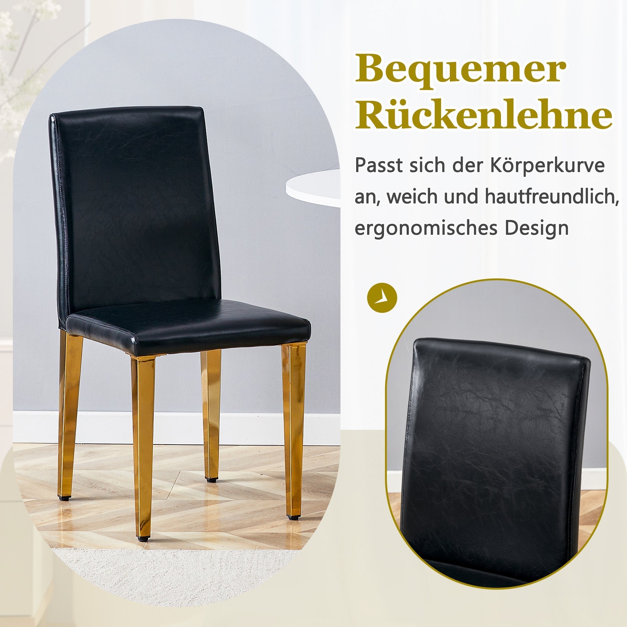 Minimalist Dining Chairs Set of 4, European Lightweight Luxury Style, Black and Gold