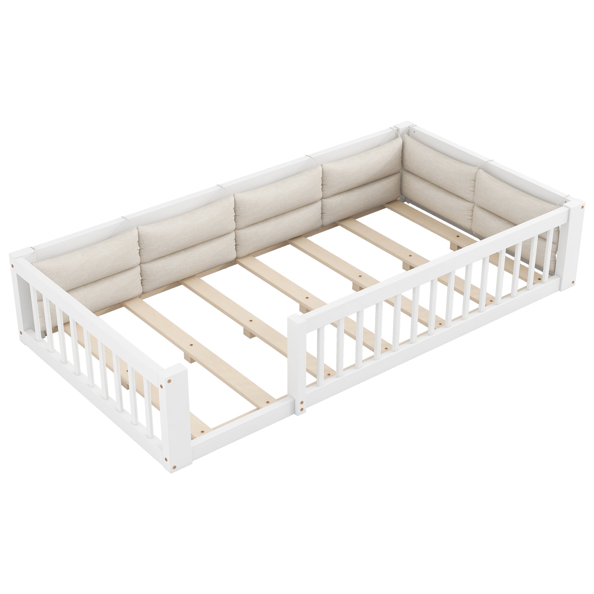 Platform Bed with Side Rails and Pillows, 90x200, White