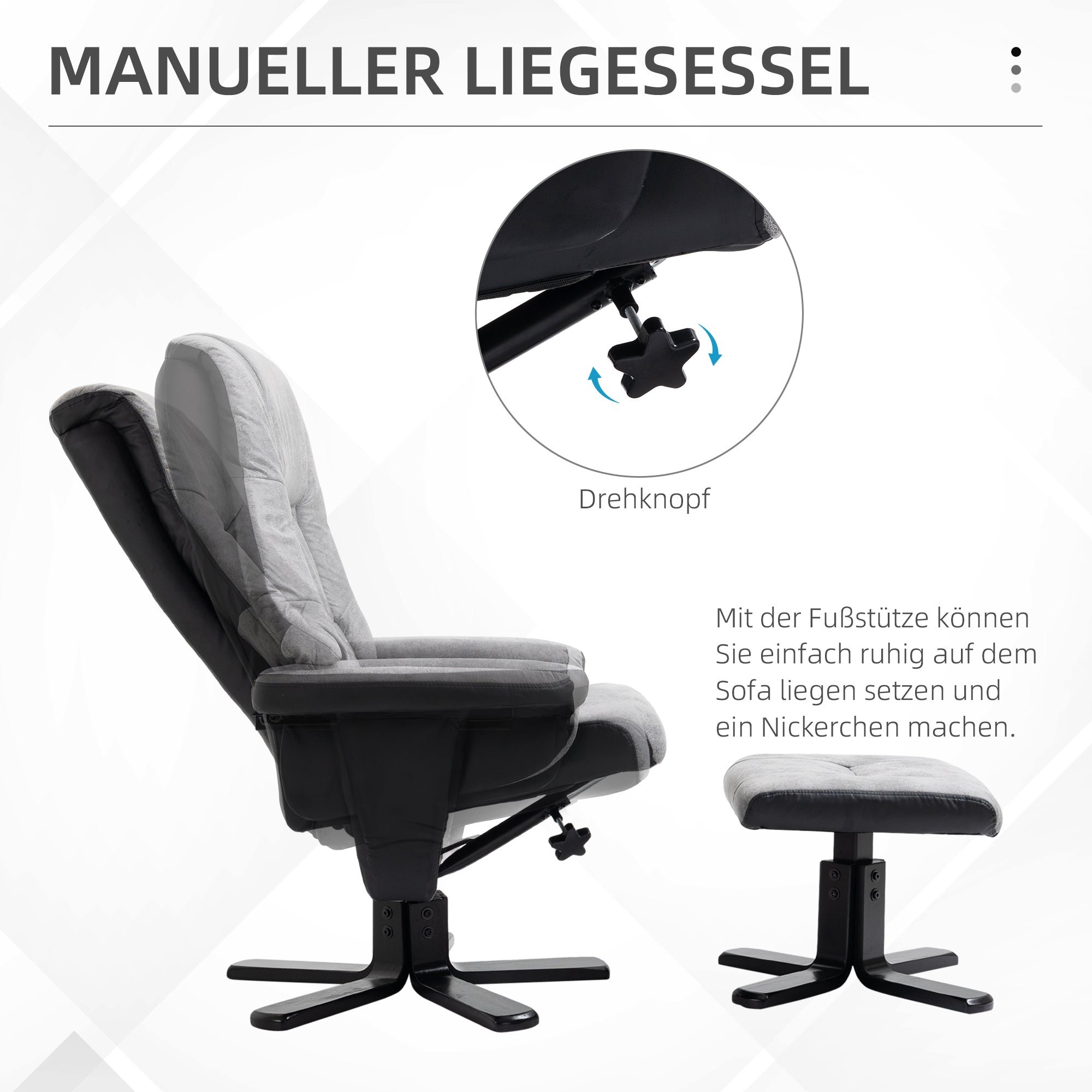 Recliner with Footstool Swivel TV Chair Reclining Function Microfiber Gray