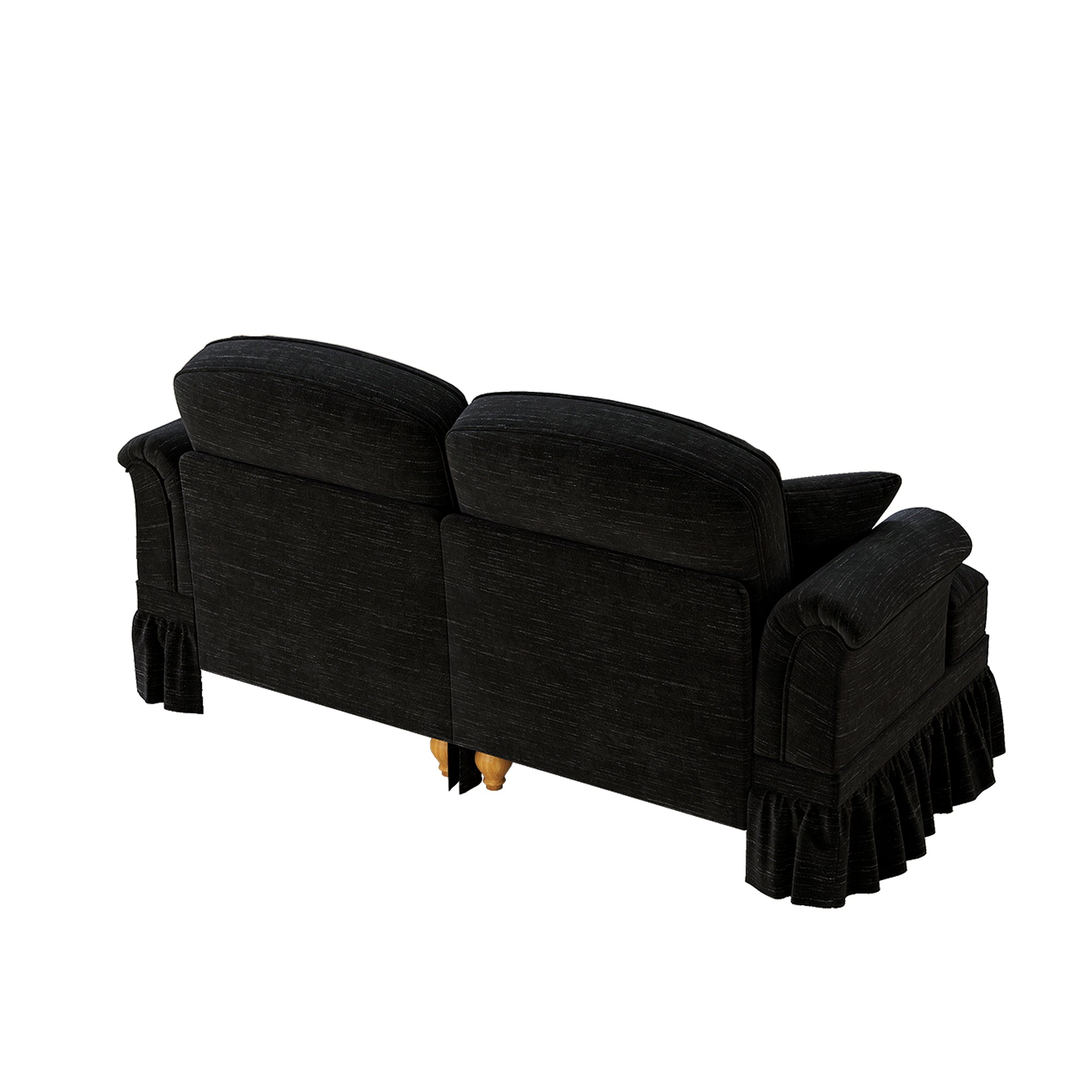 2-Seater Sofa Mid-Century Modern Flared Arms Chenille - Black