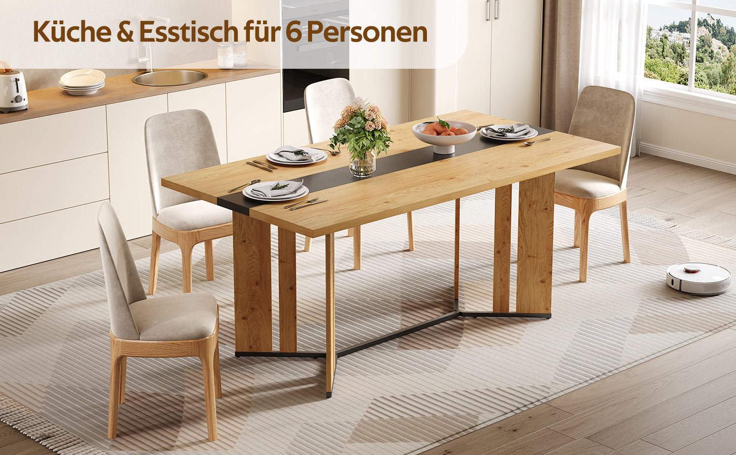Scandinavian Dining Table 150cm, 2.8cm Thick, Waterproof, Oak Wood