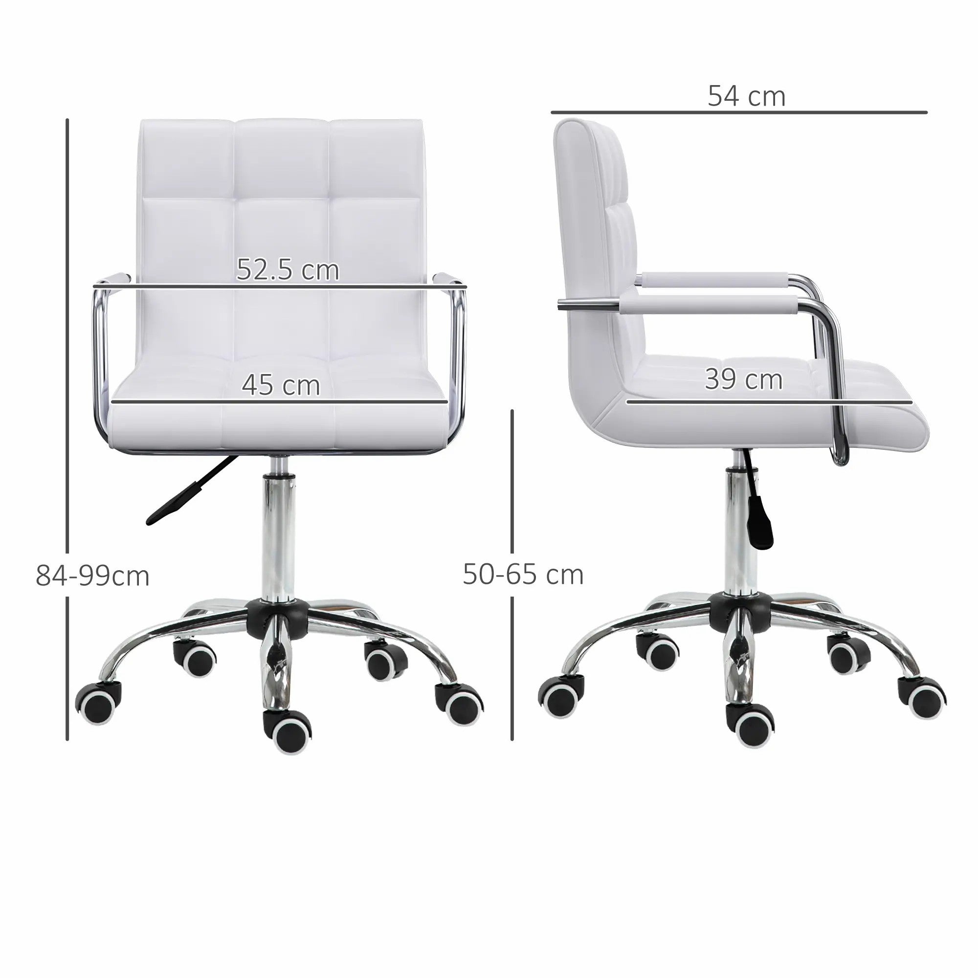 Office Chair Mid Back Computer Chair Swivel with Adjustable Height and Armrest PU Leather, White