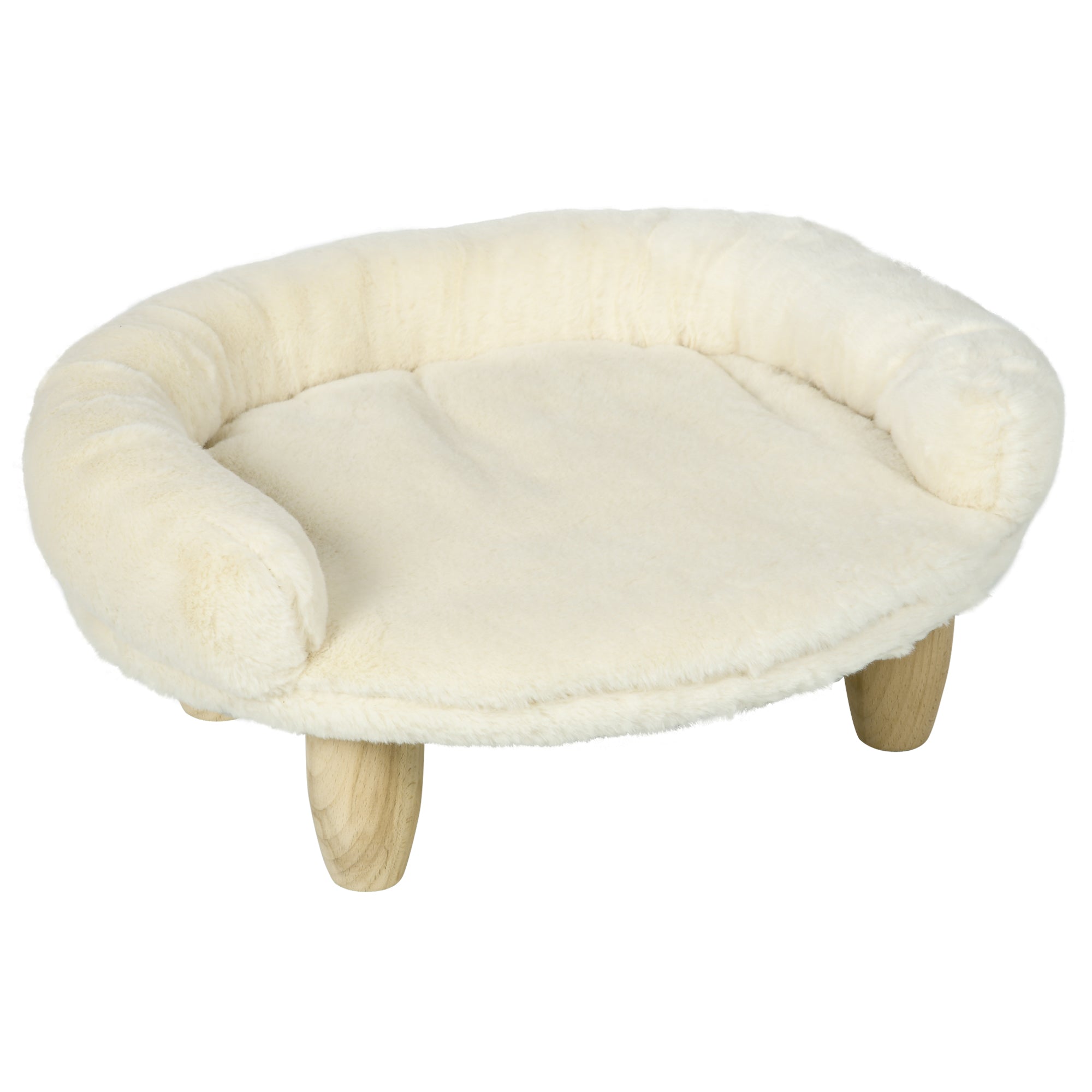 Gemütliches Haustiersofa, erhöhtes Design, Hund Katze, Flanell, Cremefarben
