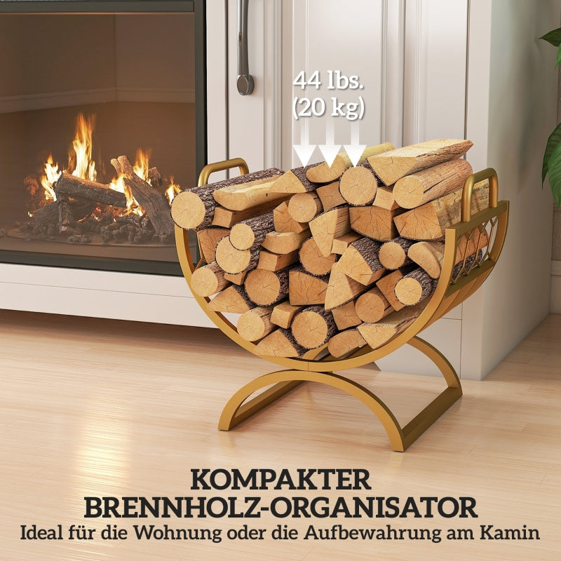 Indoor Firewood Rack 46x36x41cm for Fireplaces Stoves - Metal Gold