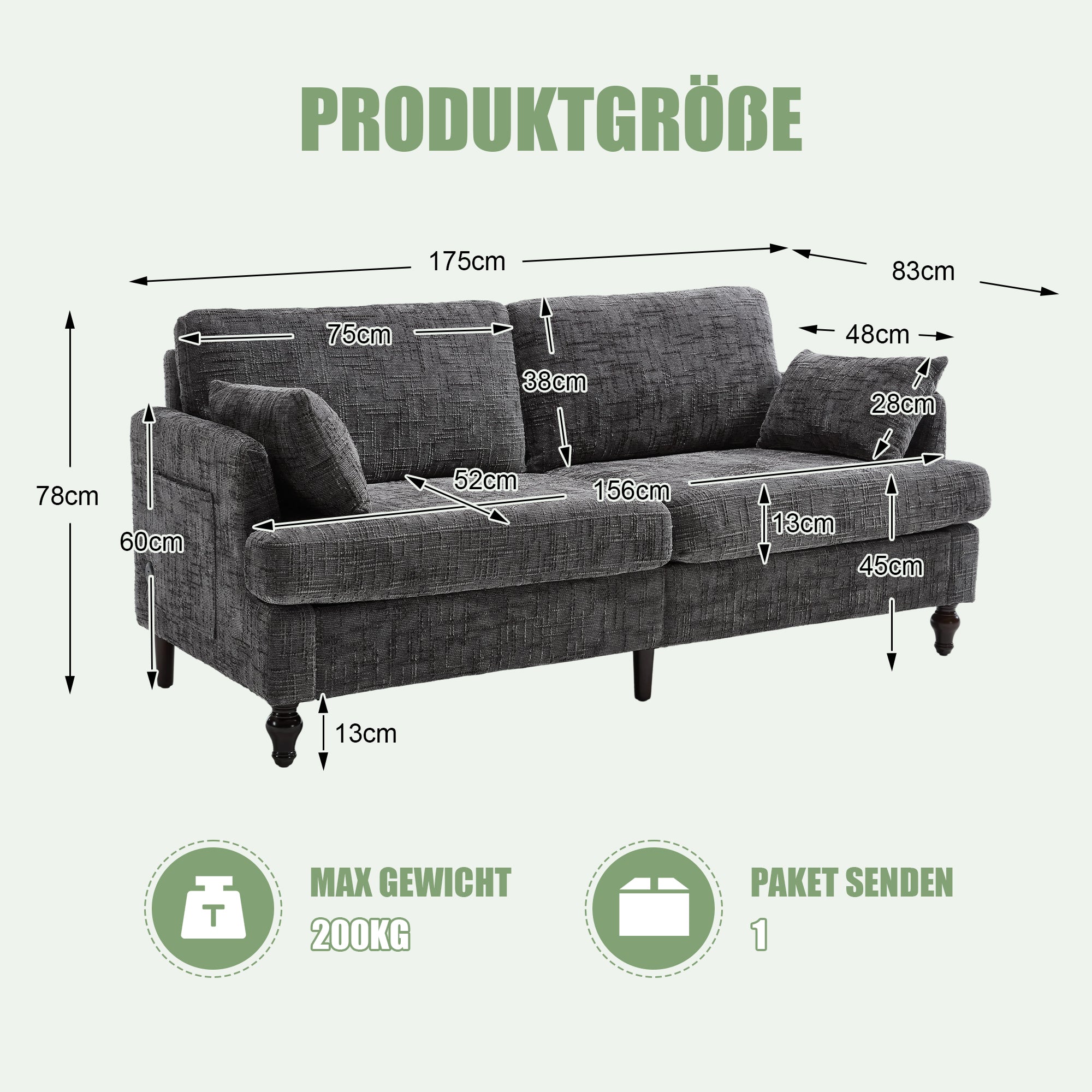 Sofa, 2-Seater with LED, USB, Storage, Chenille