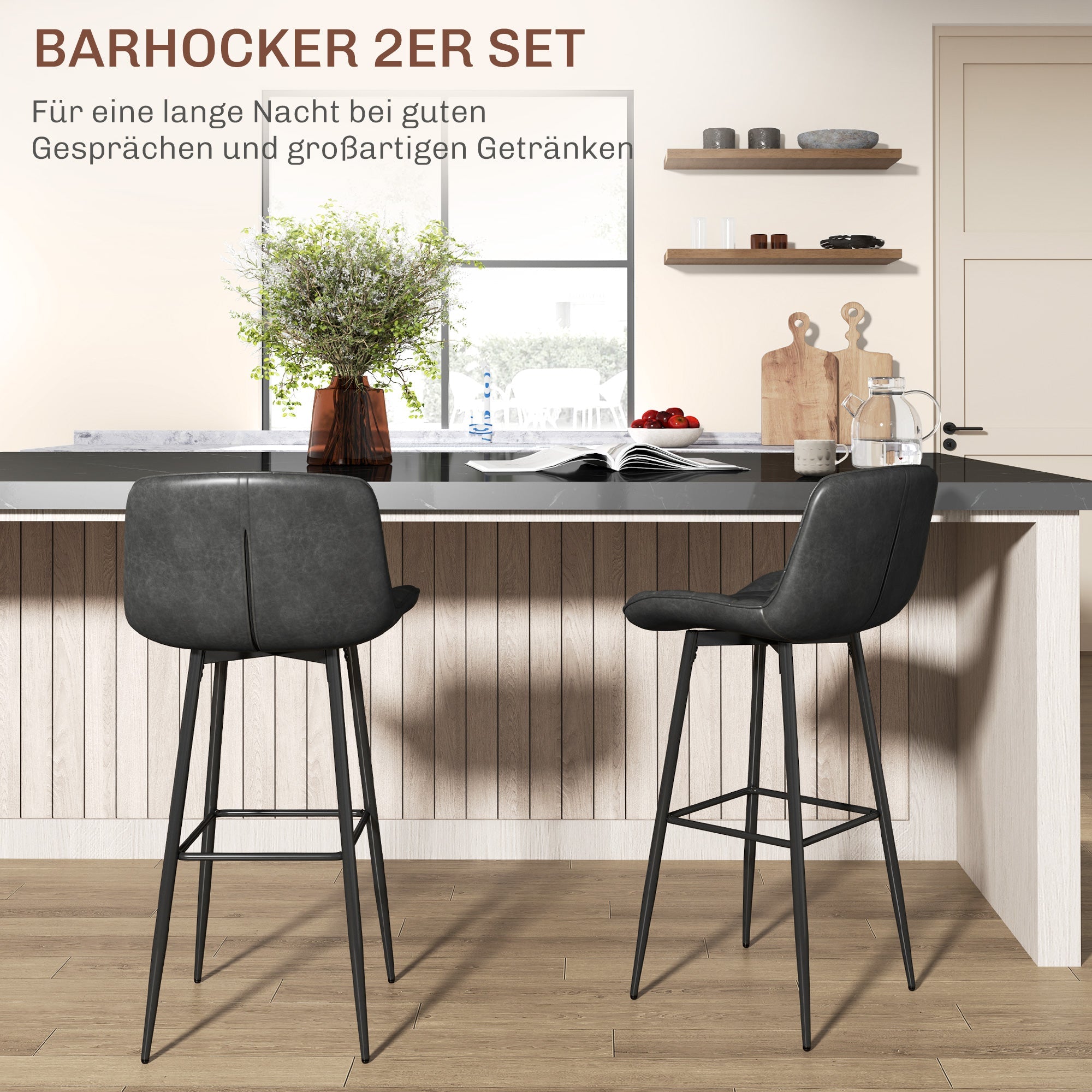 Bar Stools, Set of 2, Swivel, Footrest, Dark Grey