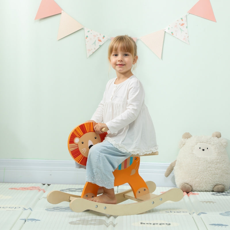 Rocking Horse with Lion Design, 25 kg Weight Capacity and 2-5 Years, Wood Orange