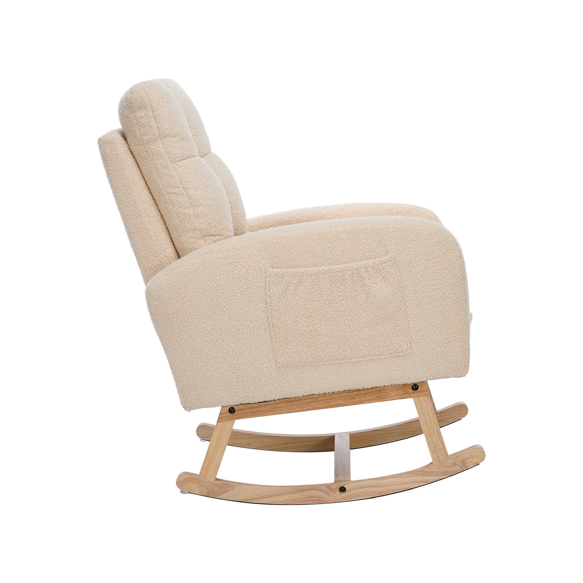 Teddy Velvet Rocking Chair, Solid Wood Frame & High Foam Padding, Beige