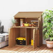 Gartenschrank, Geräteschuppen mit Klappregal & Doppeltüren, Naturholz