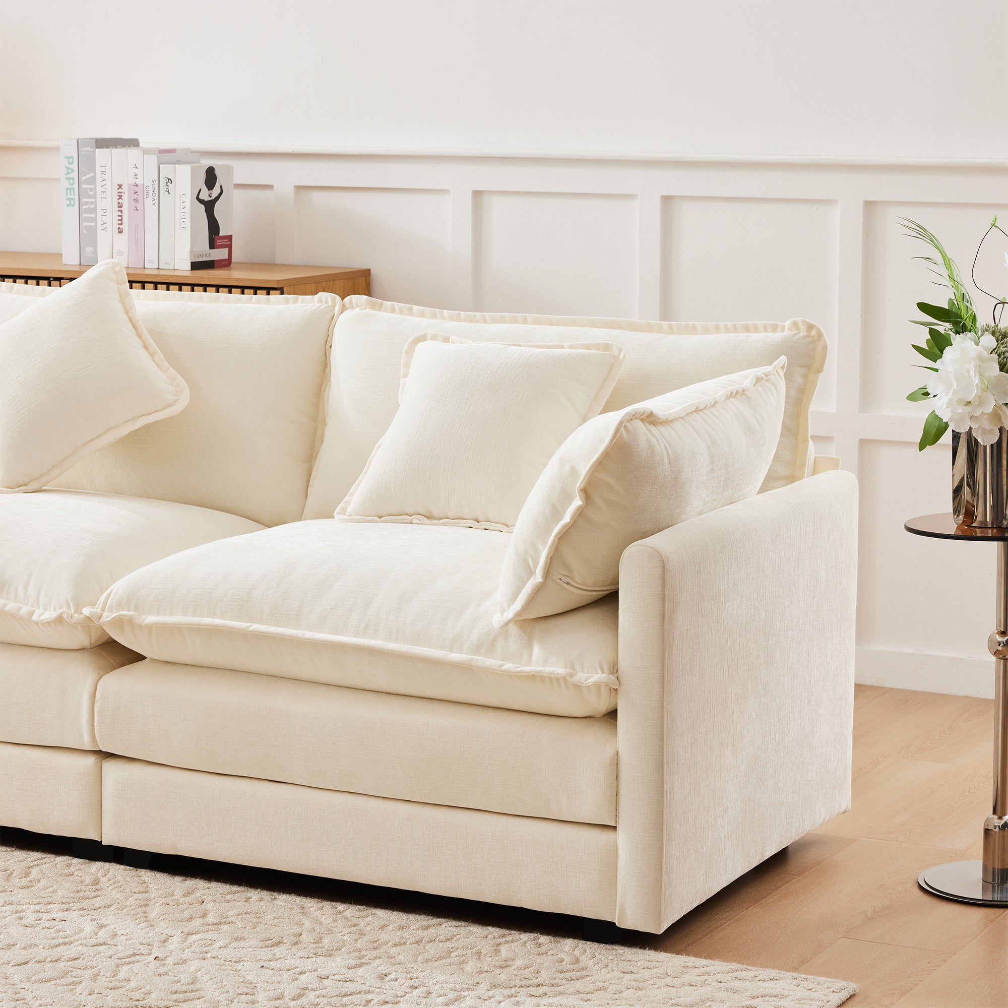 L-Shaped Corner Sofa 3-Seater Upholstered with Footrest, Modern Chenille Fabric