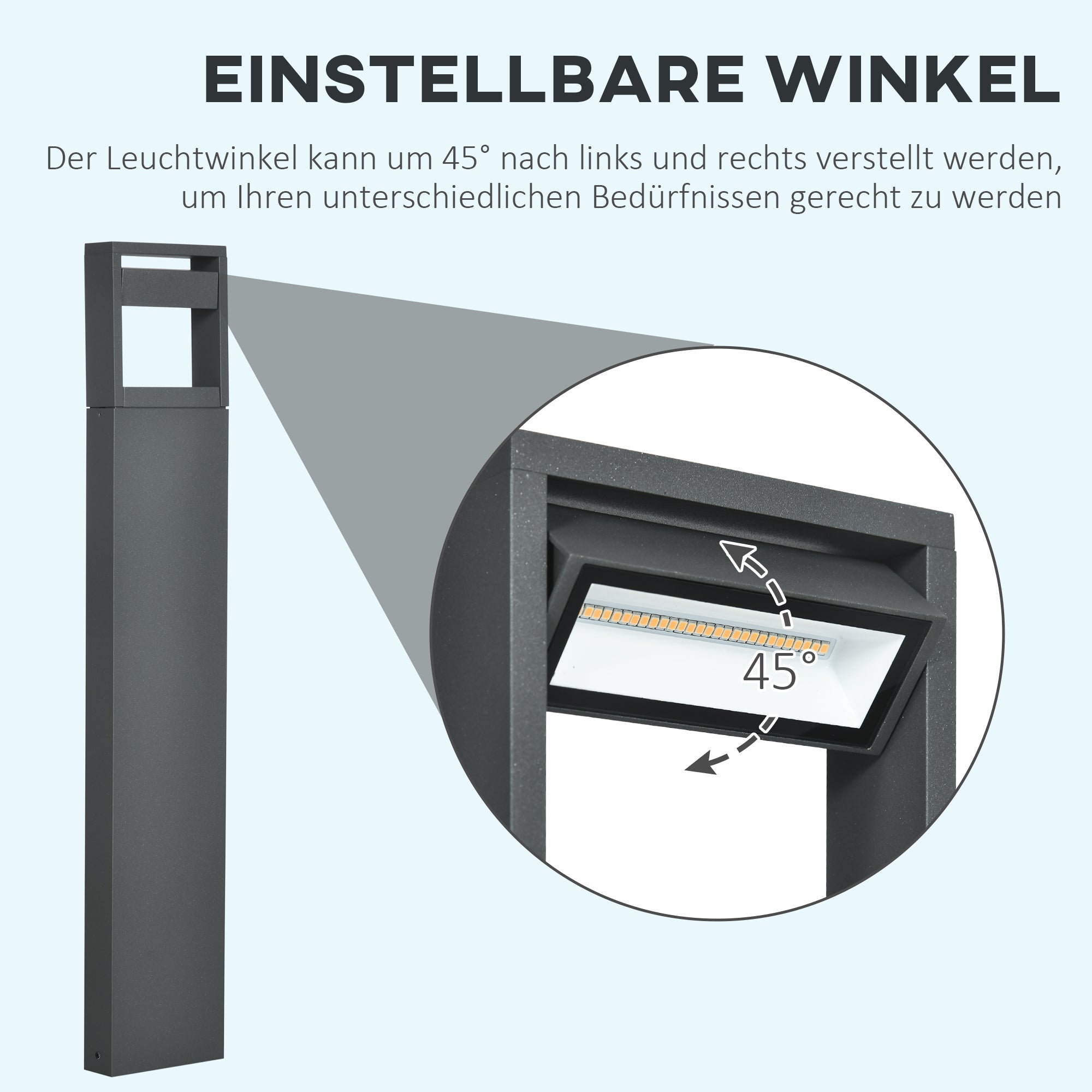 Gartenleuchte, Warmweiße LED-Poller-Wegeleuchte, IP65 Wasserdicht, Dunkelgraues Aluminium