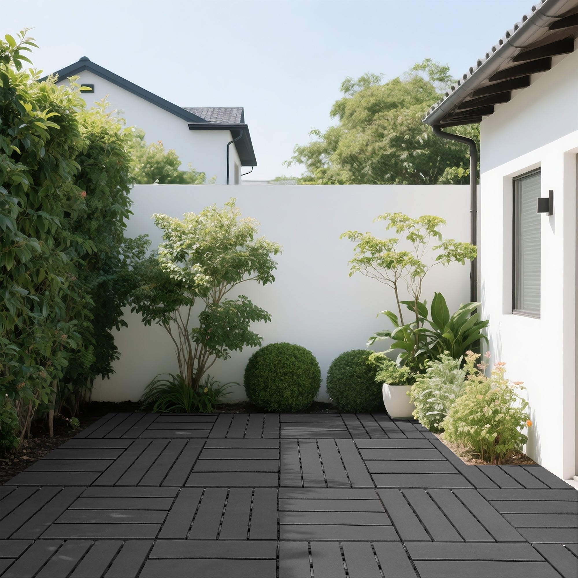 Plastic Interlocking Deck Tiles 44 Pack 12x12 Square Waterproof Outdoor Dark Grey