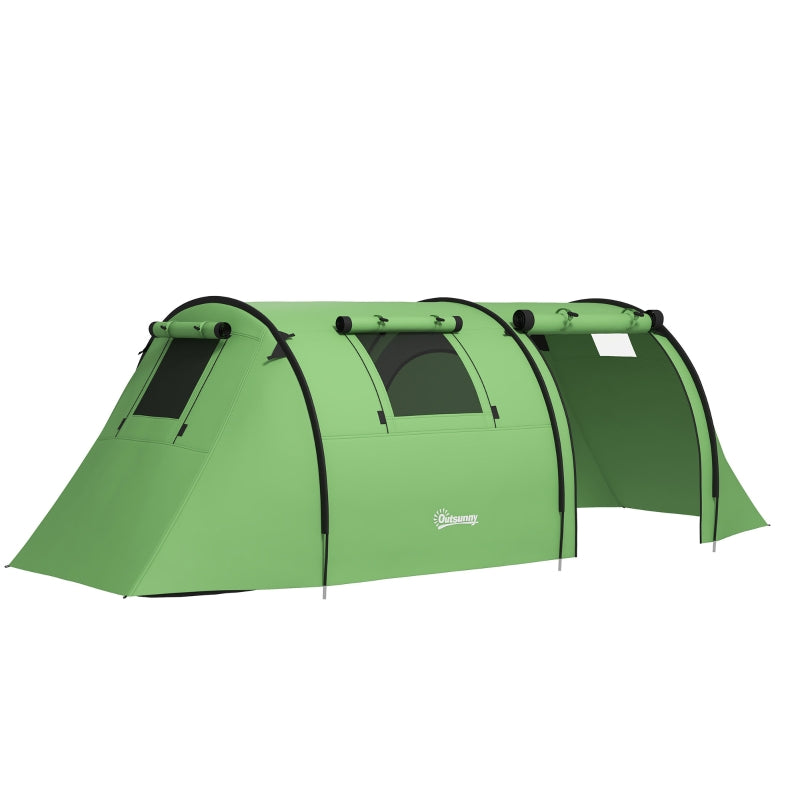Four Man Duo Room Tunnel Tent, Accessories Included - Green Polyester
