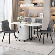 Dining Set 5-Piece Folding Kitchen Table Upholstered Linen Chair White MDF/Black Legs