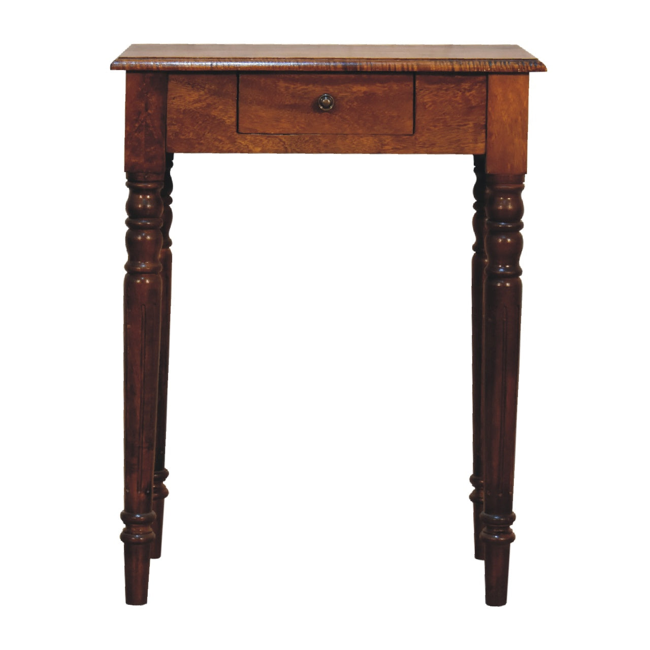 Writing Desk, Turned Leg 1 Drawer, Solid Wood Dark Brown