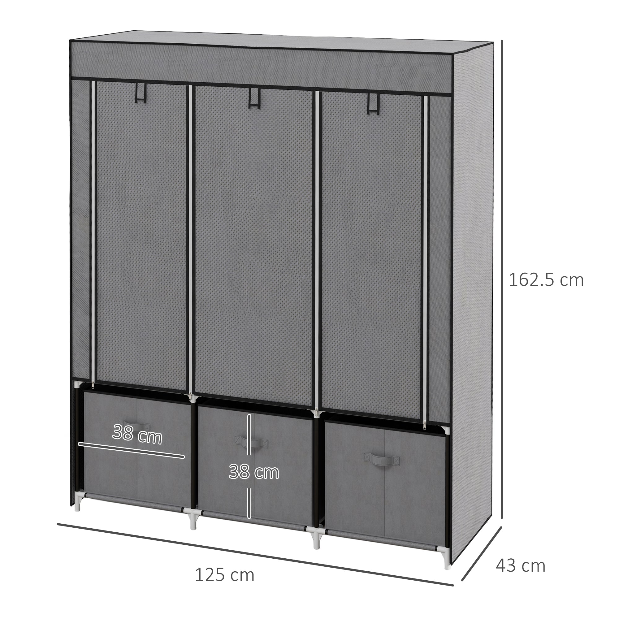 Foldable Wardrobe with Zipper Storage, Non-Woven Fabric, Dark Grey