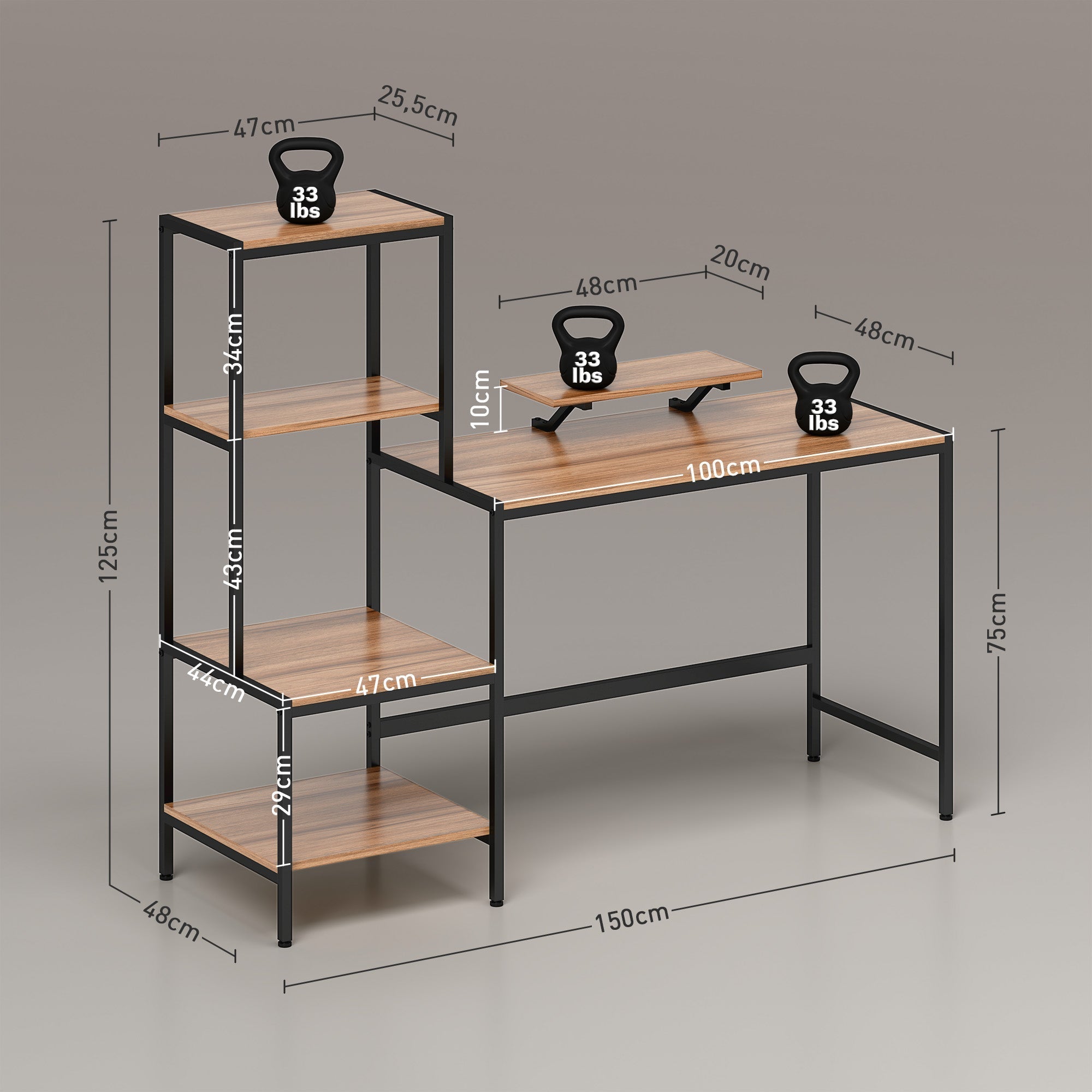 Computer Desk, Monitor Stand CPU Stand Printer Shelf 4 Shelves, Brown