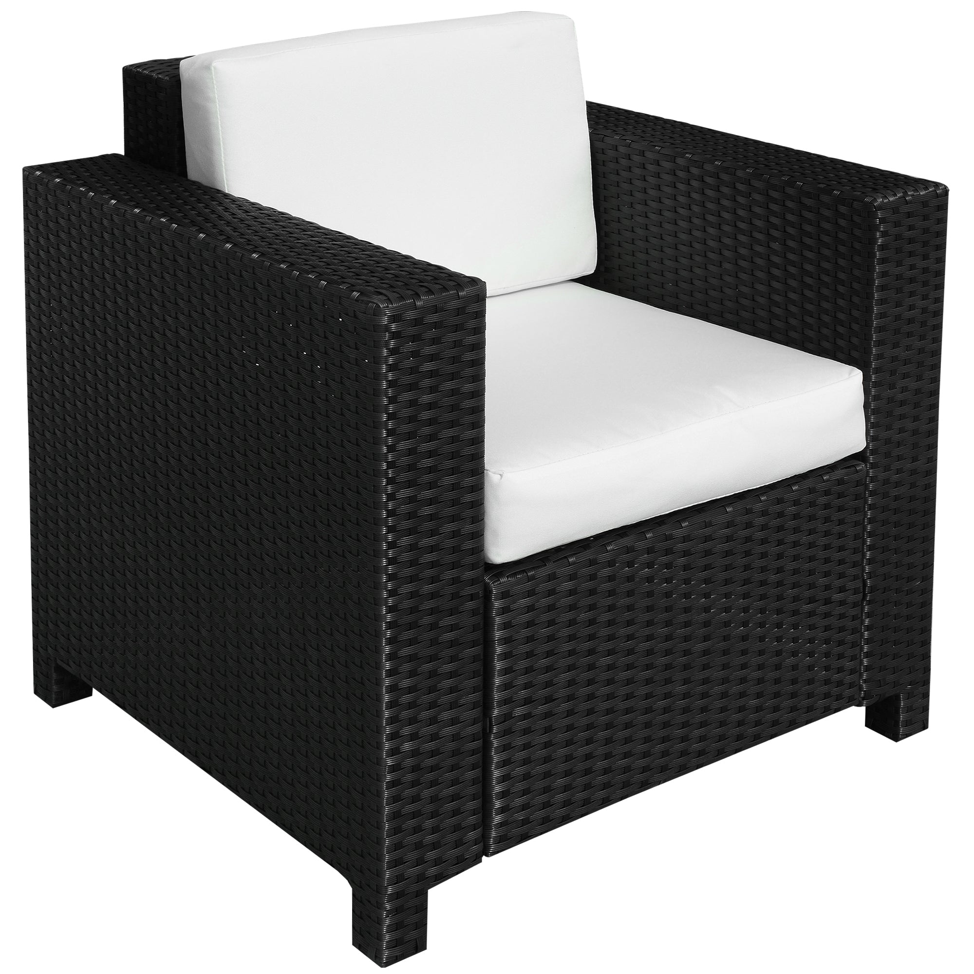 Single Seater Rattan Chair Sofa 10cm Padded Cushion All-Weather PE Wicker, Black
