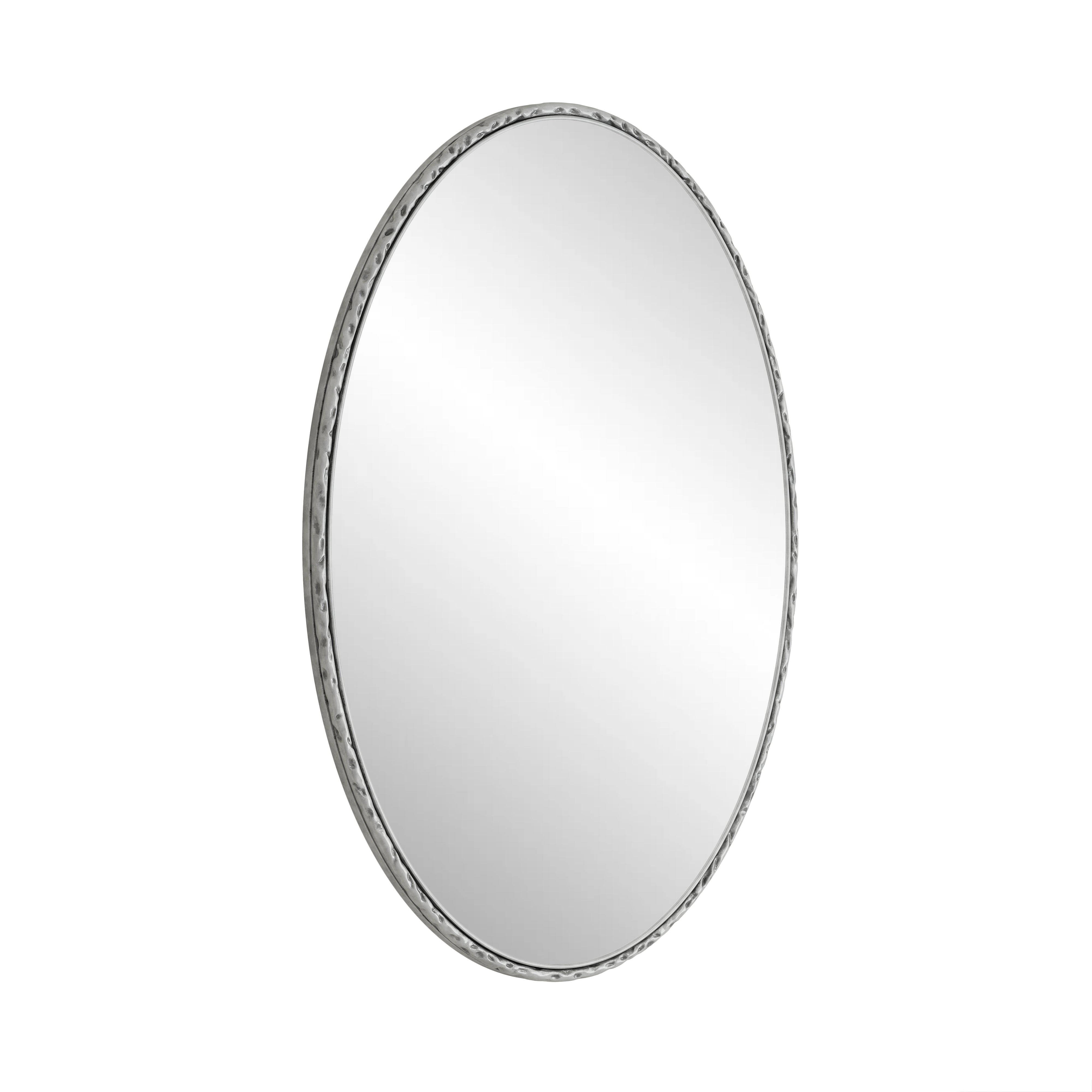 Iron Art Oval Mirror, Wall Hanging, Antique Effect, Silver