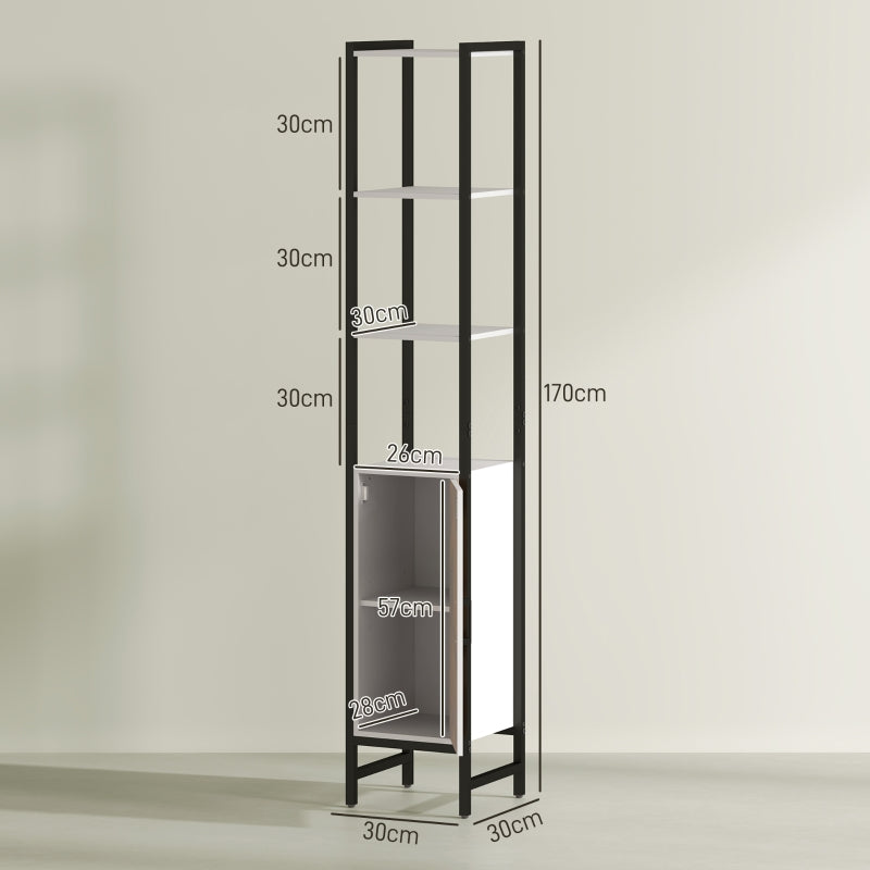 Tall Bathroom Cabinet, 3-Shelf Slim Storage Adjustable, White/Walnut
