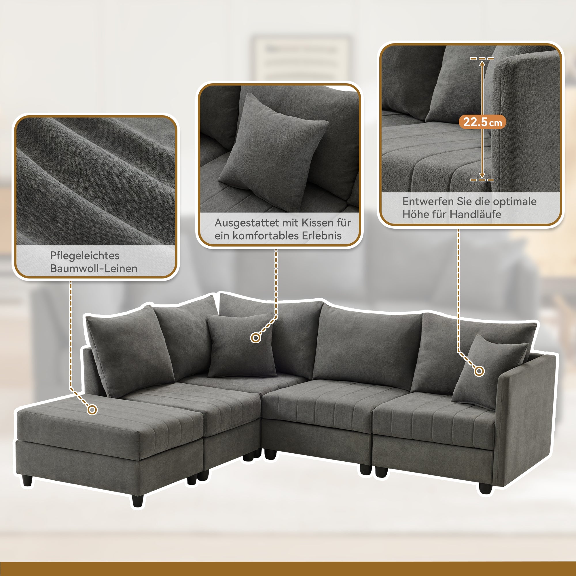 Modular Corner Sofa 5-Seater Convertible Footstool L/U-Shape Vertical Stripes