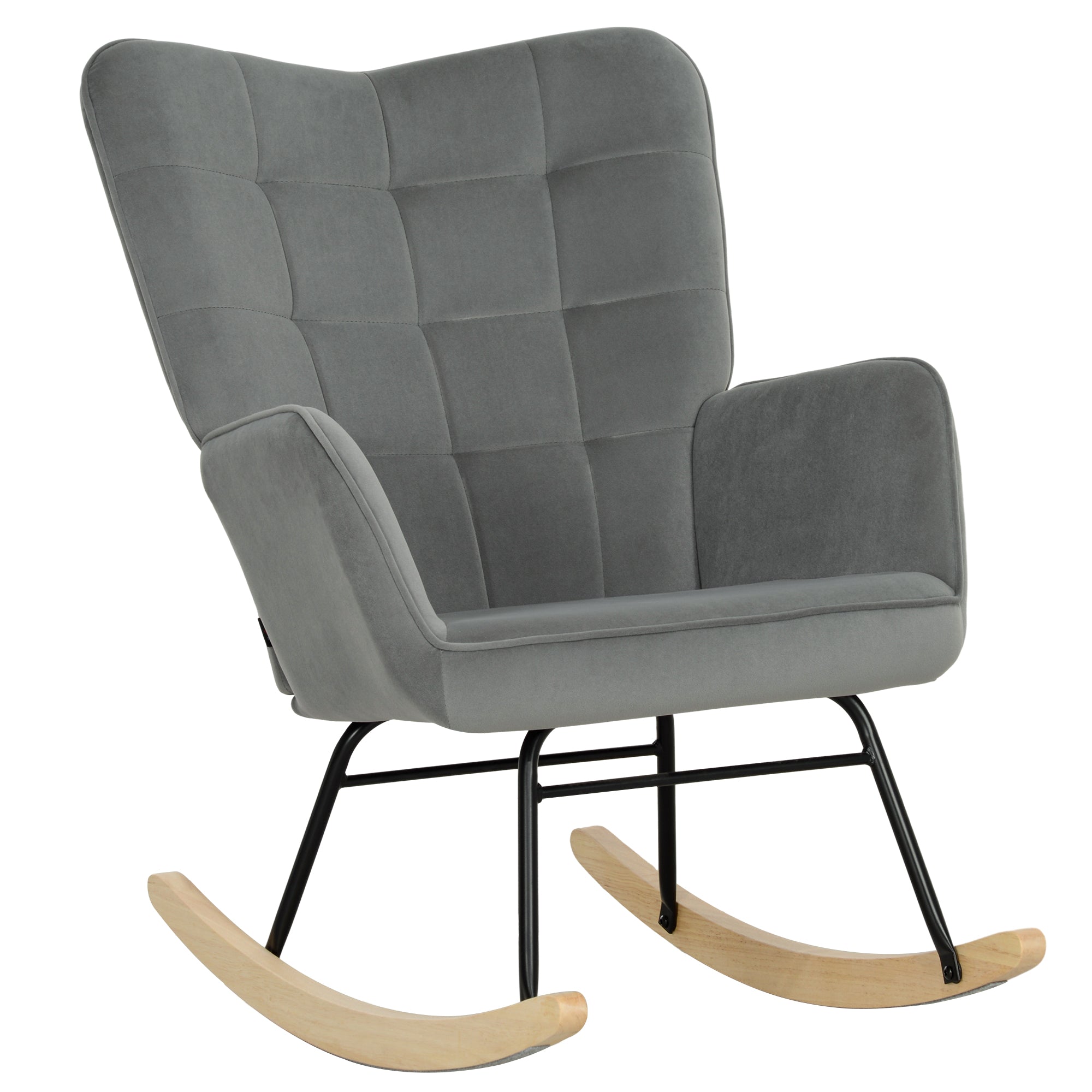 Rocking Chair Armchair with Wooden Runners, Velvet Look, Dark Grey ...