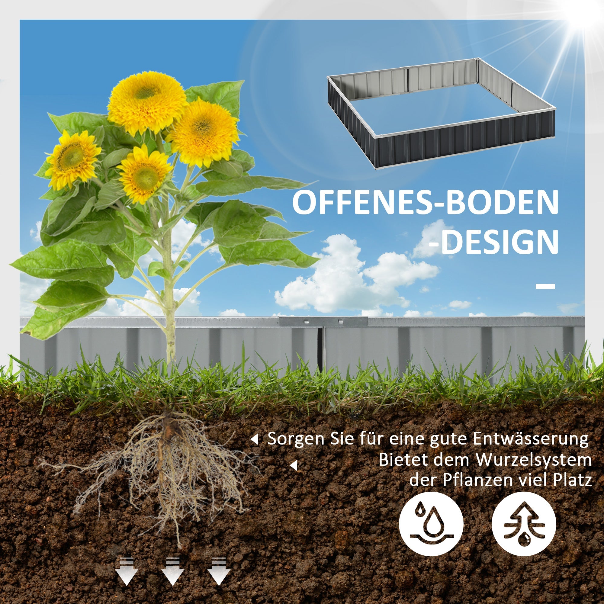 DIY Raised Garden Bed T-Shape, Plant Labels Gloves, Dark Grey Steel