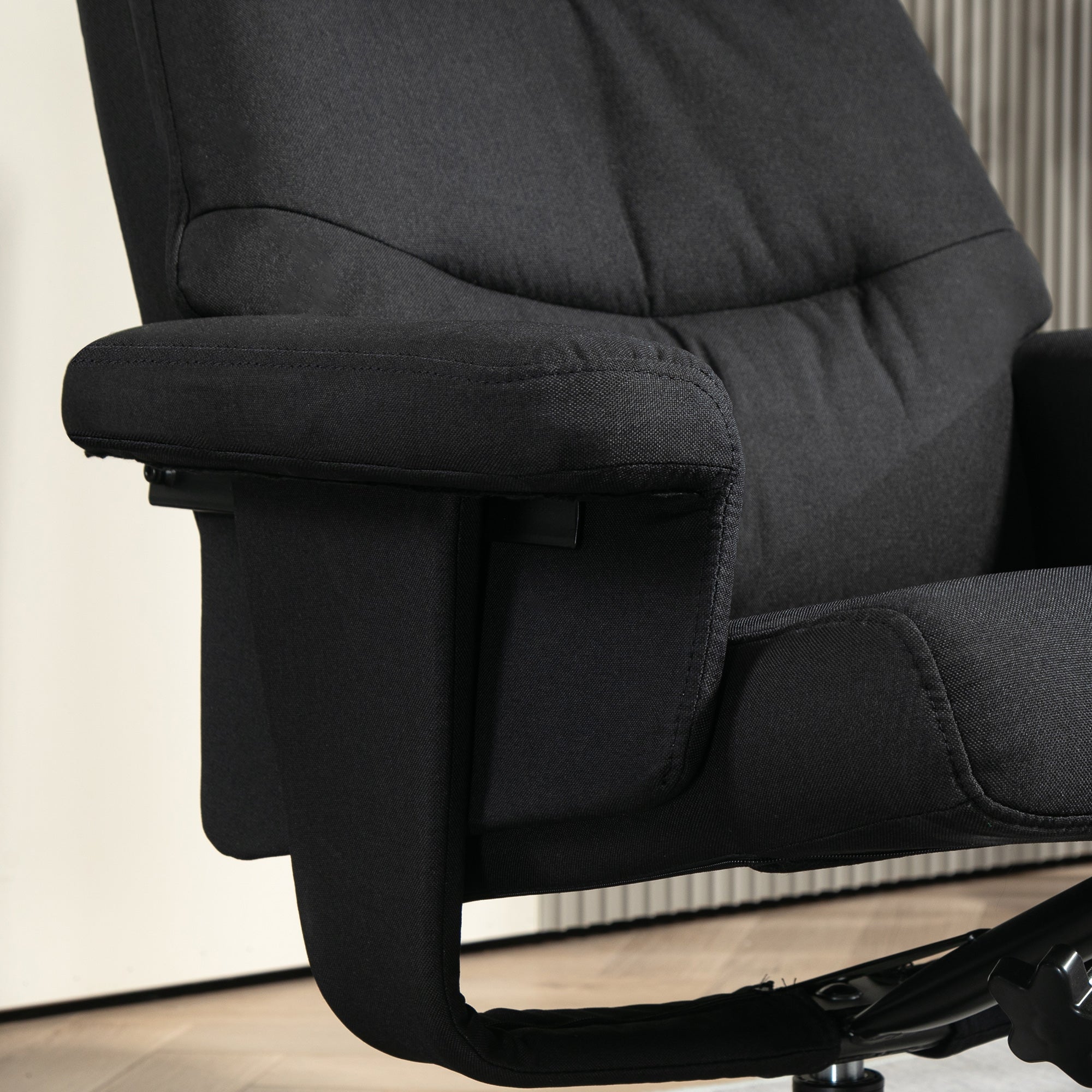 Reclining Armchair with Footstool, Swivel & Rocking Function, Velvet Look, Black